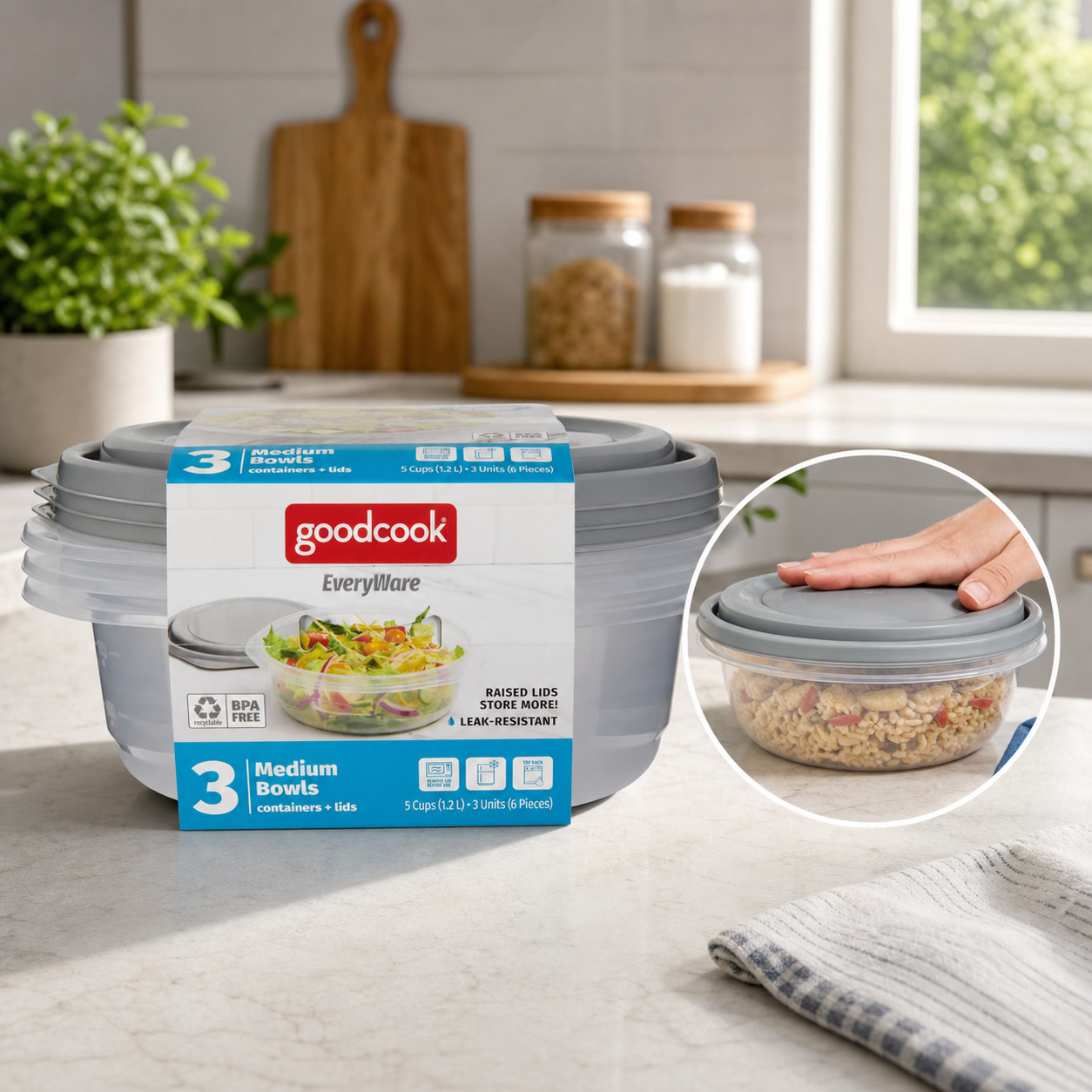 Food Storage Prep Containers - 6 recipientes redondos de 5 tazas