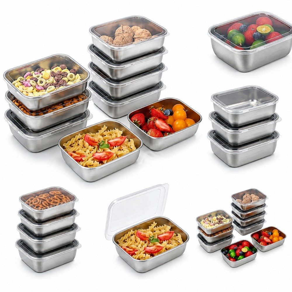 Food Storage In Stainless Steel - Juego de 6 Recipientes Herméticos de