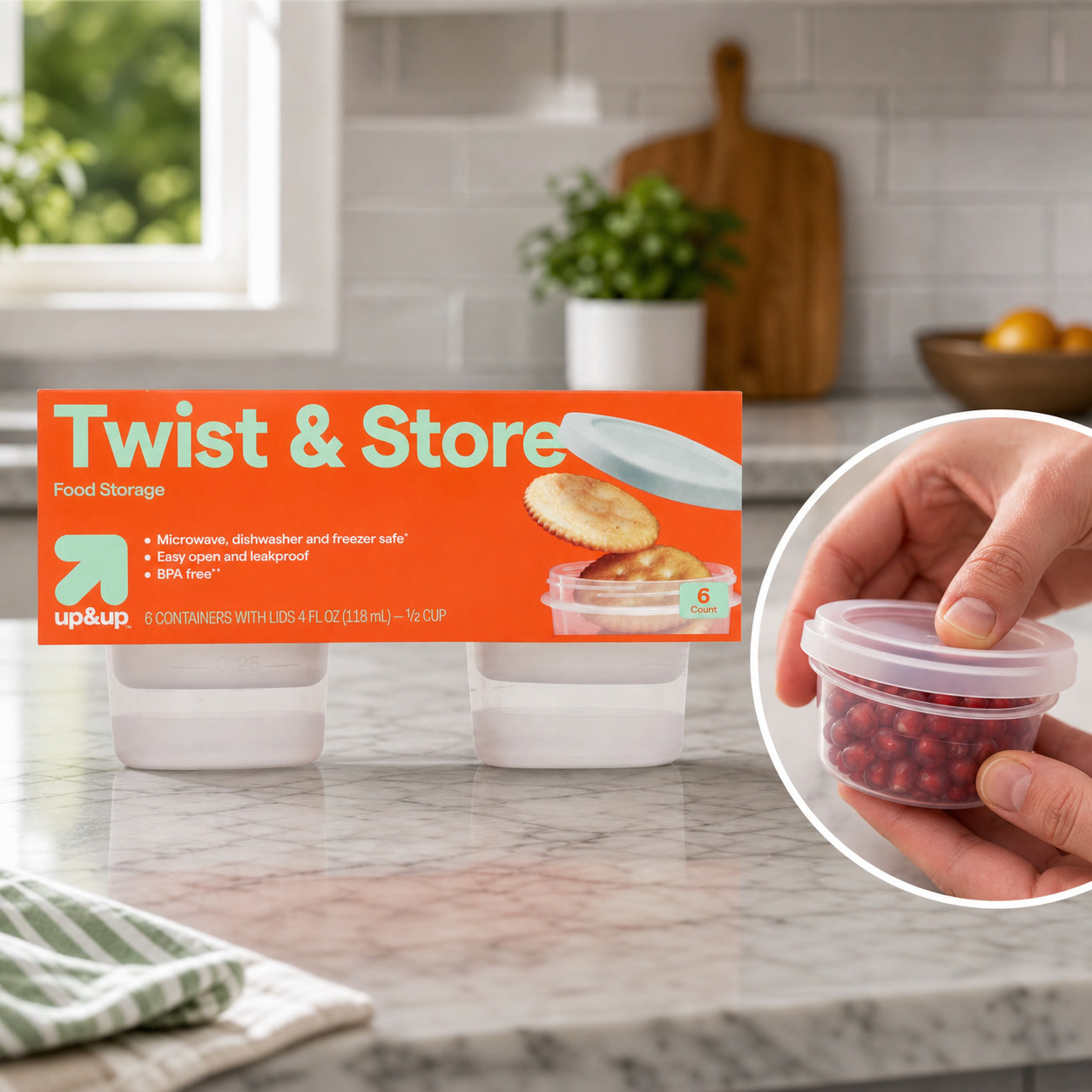 Food Storage Prep Containers - 6 recipientes redondos con cierre giratorio