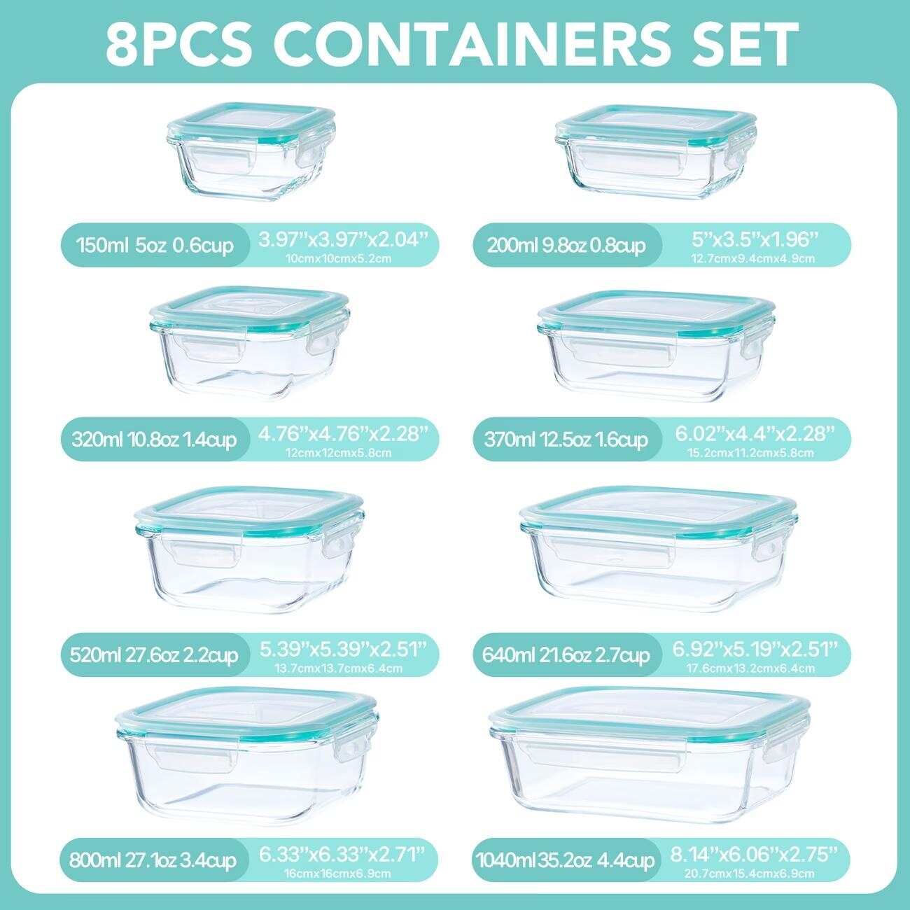 16 recipientes de vidrio sella - Food Storage Prep Containers reseña y precio